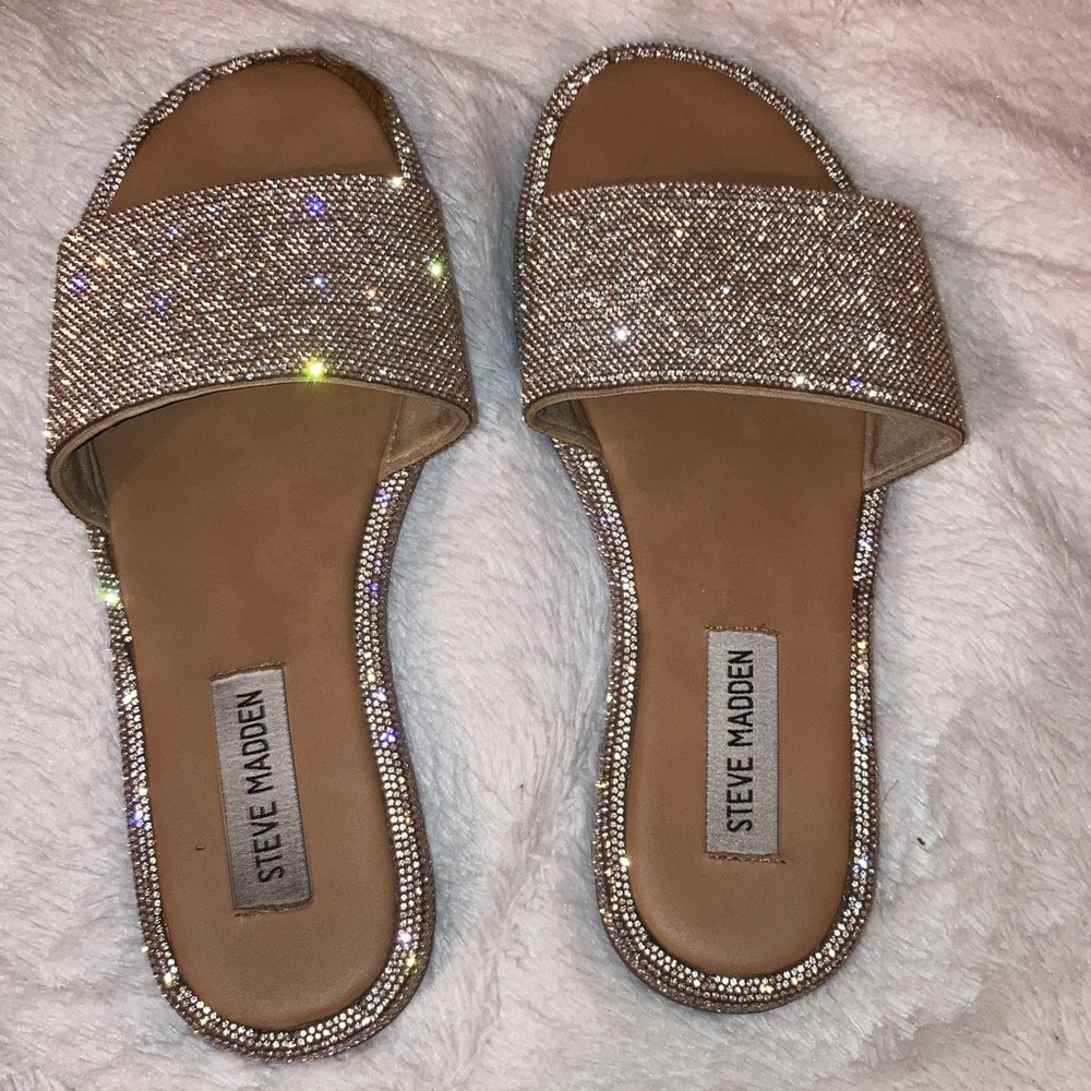 Steve Madden Women's Sparkling Slide Sandals - metallic sparkle silver